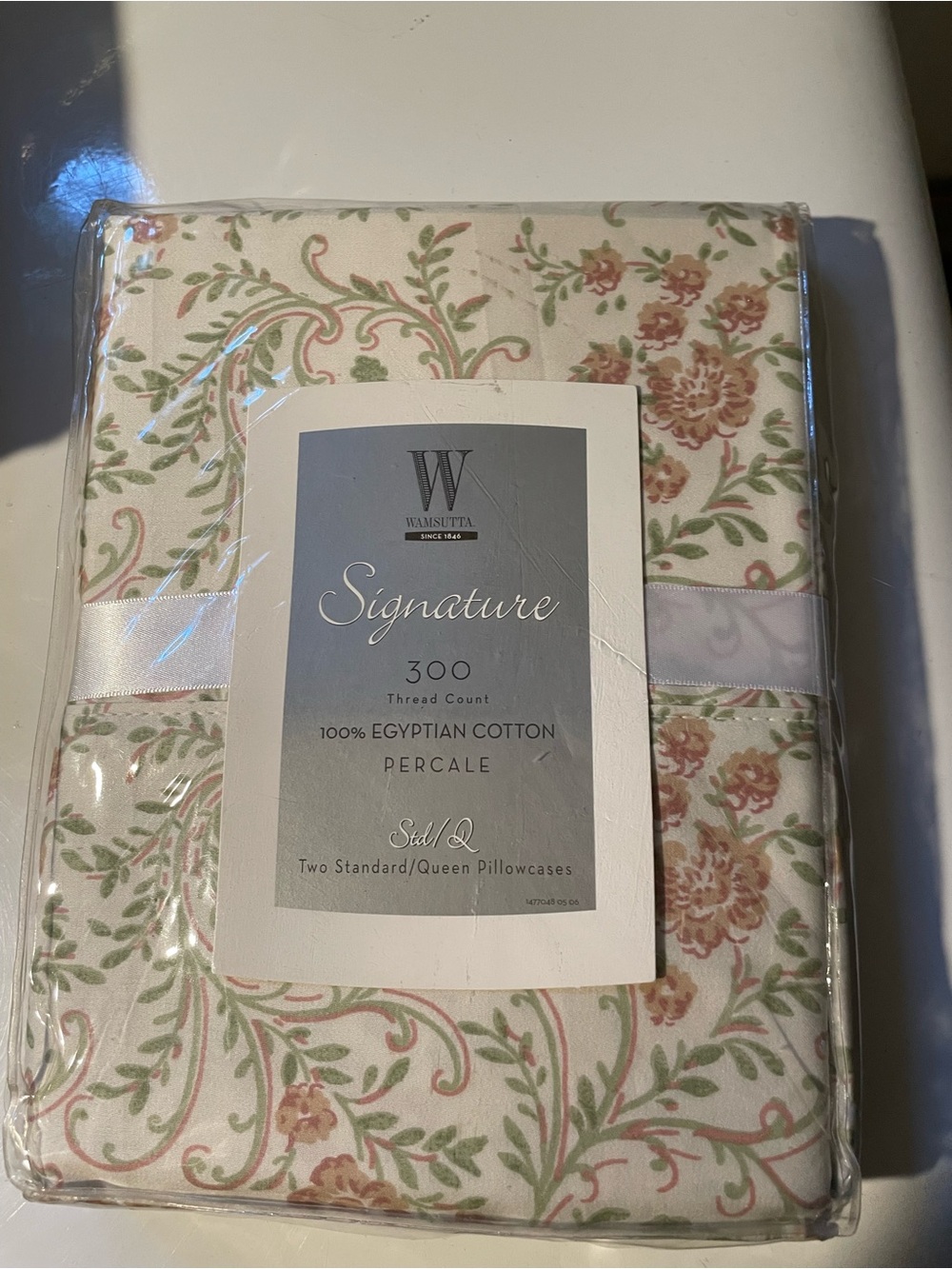 Wamsutta Signature PRICILLA STANDARDPillowcases White with Pink and Green Floral